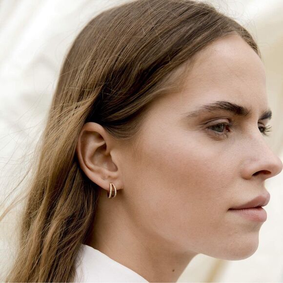 14K Gold Plated & Sterling Silver Huggie Earrings - Picture 3 of 3